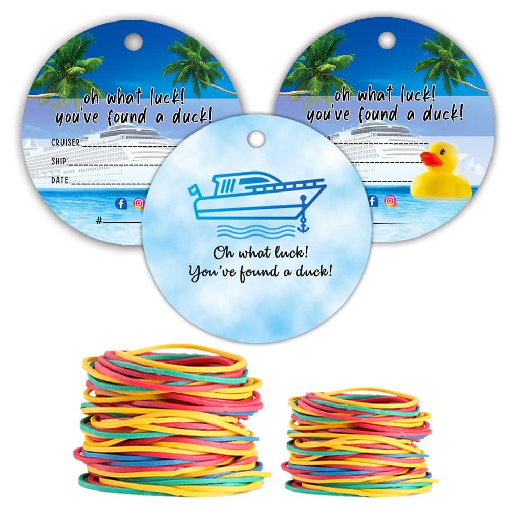 Duck Tags, Duck Ducking Game Cards, Cruising Tags, 35 Pack 2.5 inch Circle Duck Tag with Hole and Rubber Bands