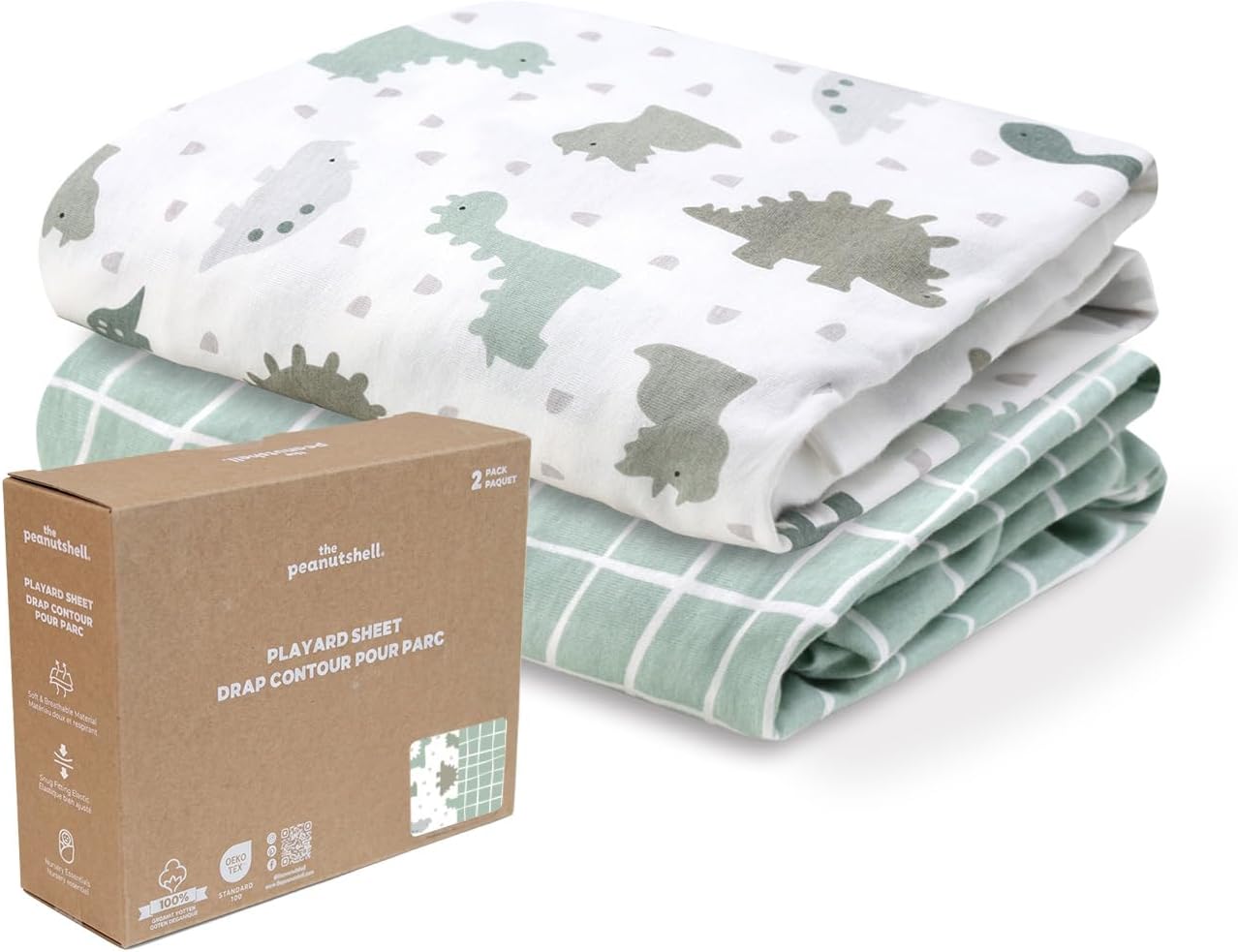 Organic Cotton Baby Pack & Play Sheets - 2pk Mini Crib Sheets Boy, Dino