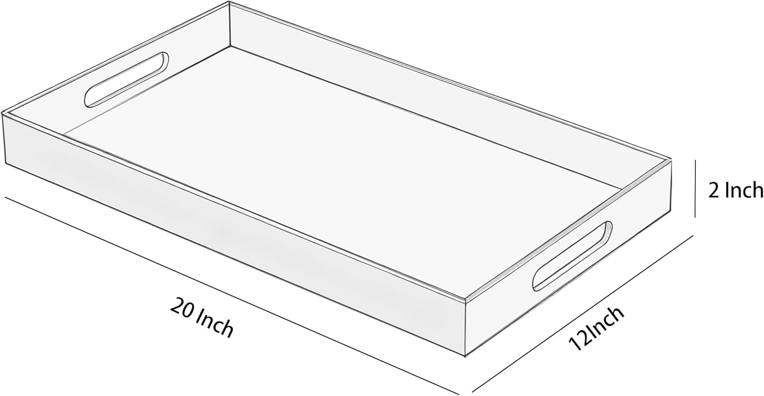 Glossy White Acrylic Serving Tray with Handles-Butler Trays for Coffee Table, Snacks,Breakfast in Bed, Kitchen Countertop,Vanity,Makeup Organizer,Ottoman (White, 12x20 Inches) - Image 5
