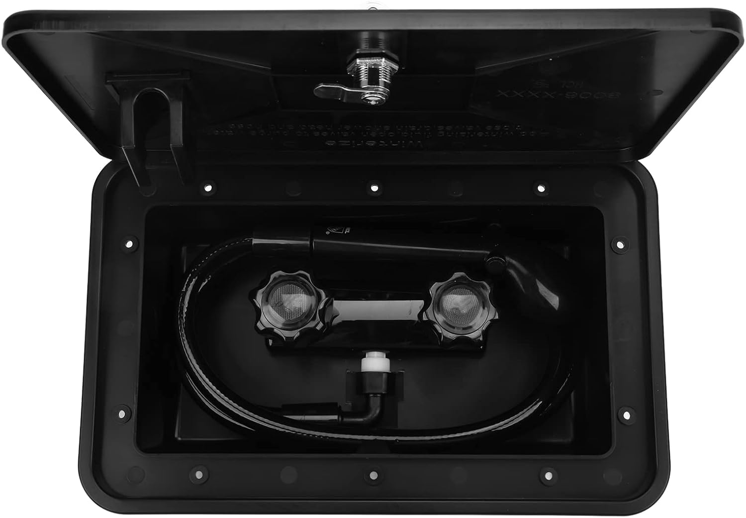 Exterior Shower Box Kit Black ABS RV Shower Box with Hot Cold Water Switch Adjustable Flow 1.5M Hose for Motorhome Caravan Outdoor