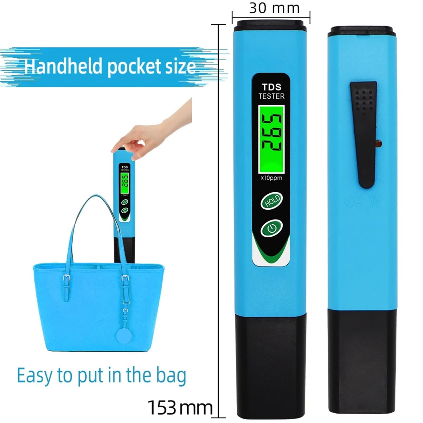 Medidor digital de temperatura TDS (ppm) 0-9990, analizador de calidad del agua de bolsillo, bolígrafo for piscinas, acuarios y agua potable.,Análisis confiable