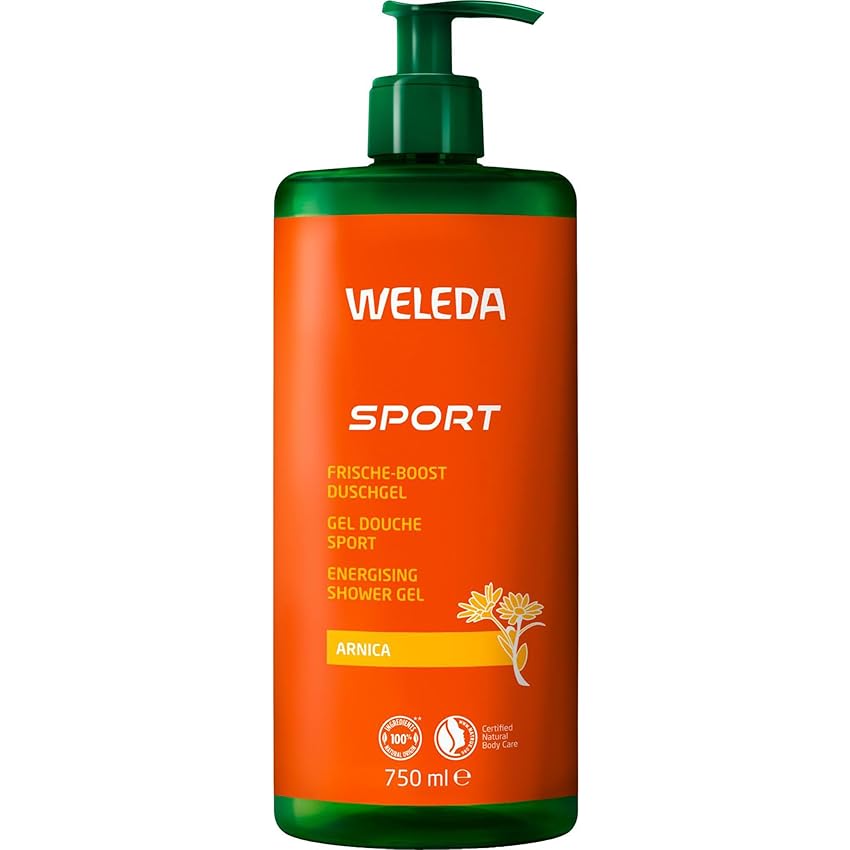 Weleda Gel Doccia Sport Arnica, docciaschiuma con ingredienti bio certificati, formula biodegradabile e tensioattivi vegetali delicati, azione tonificante e rinfrescante (1x750ml)