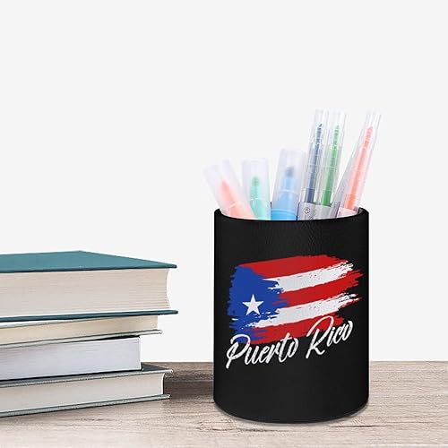 Miniatura 6 de Portalápices de cuero con bandera puertorriqueña, bonito organizador de maquillaje, cajones de almacenamiento de escritorio, organizador de