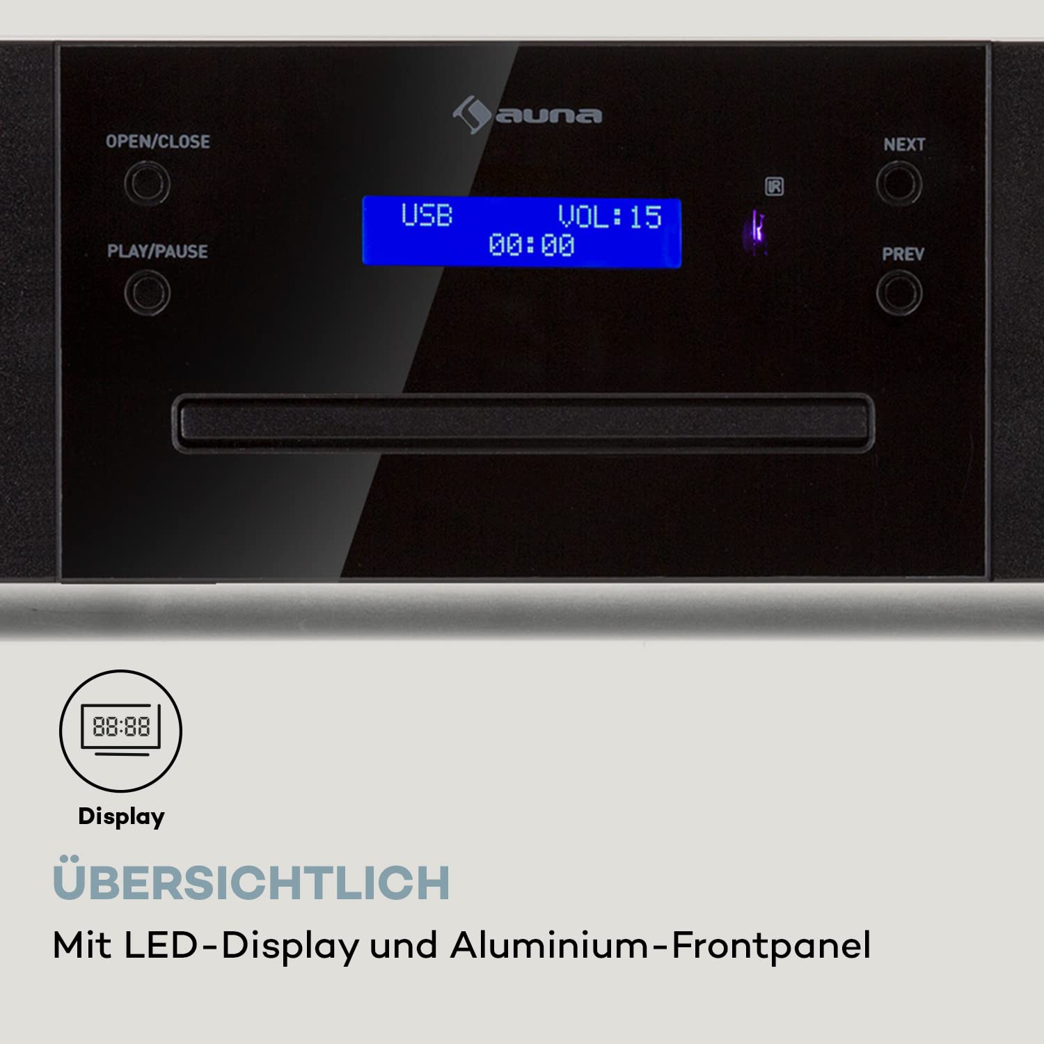 Auna CD-1000 DG, CD-Player HiFi, USB, MP3, Fernbedienung, mit LED-Display, CD Receiver Aluminium, schwarz