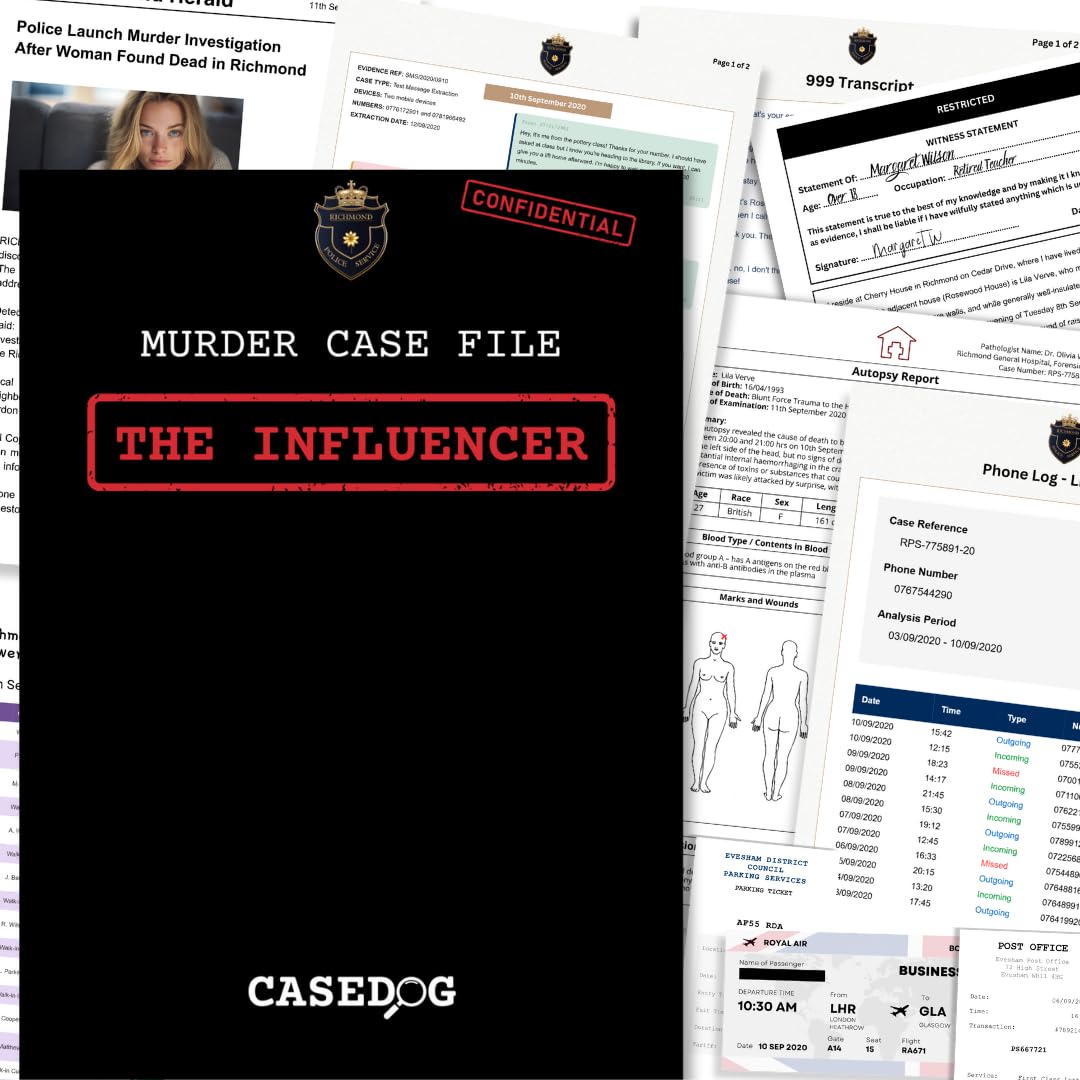 The Influencer | Cold Case Murder Mystery Case File | Realistic Detective Experience | Choose Your Own Case for an Immersive Game Night or Date Night