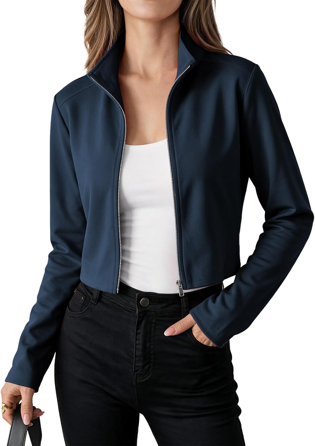 Outfeel Women's Full Zip Athletic Cropped Lightweight Jacket Slim Fit
