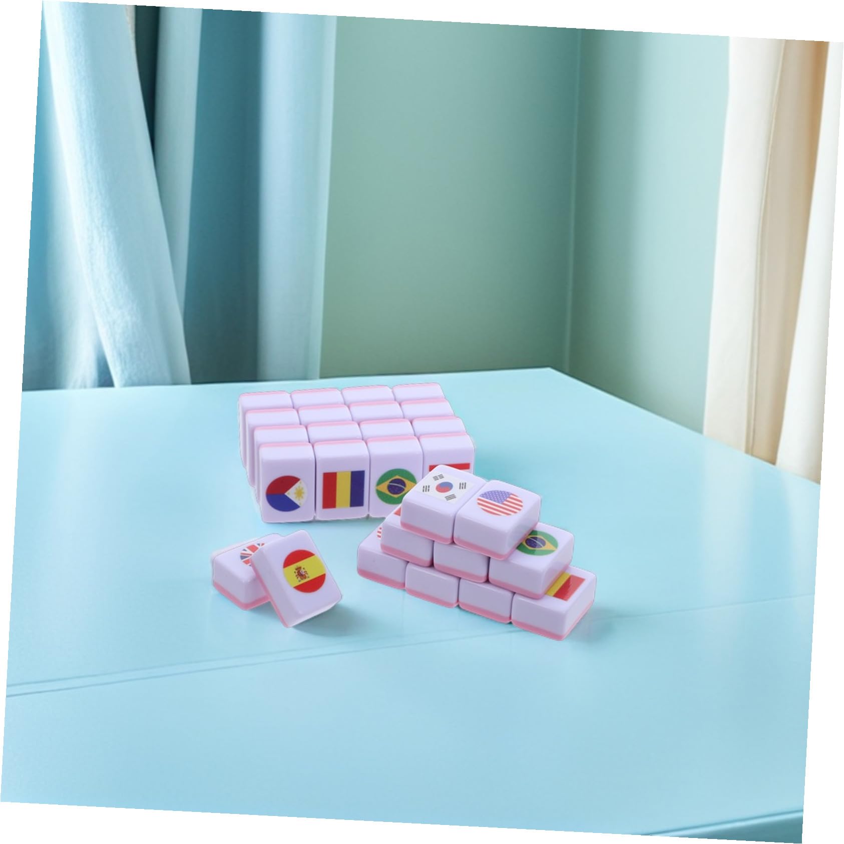Mikinona 64 Sztuki Płytek Do Gry Planszowej Mahjong Z Flagą Narodową Gra Dopasowująca Edukacyjna Gra Geograficzna Travel W Kafelki Majong Tiles