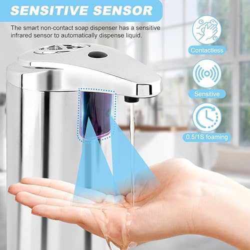 Miniatura 4 de Dispensador automático de jabón, dispensador de jabón con sensor de acero inoxidable, dispensador de jabón líquido sin contacto de 8.5 onzas con