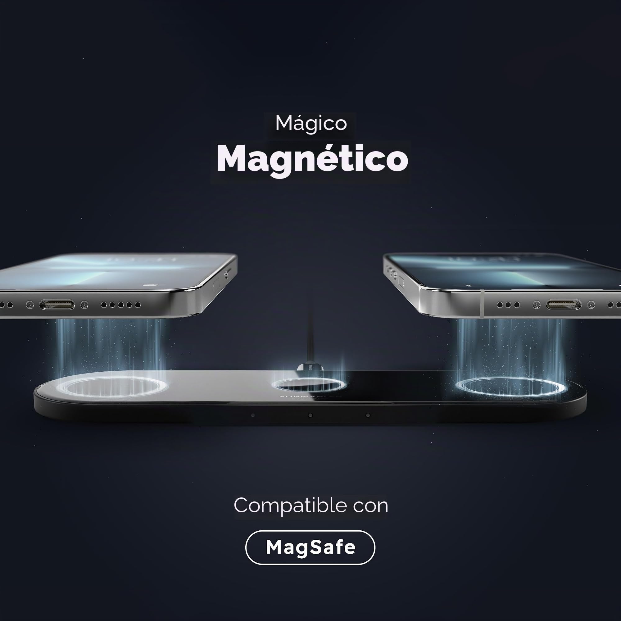Vonmählen Aura Home - estación de Carga inalámbrica 3 en 1, Compatible con MagSafe, Carga rápida de hasta 15 W, diseño Elegante y Moderno - Negro
