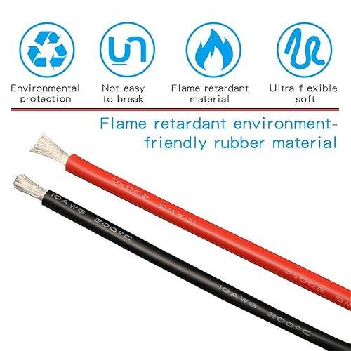 Miniatura 5 de BNTECHGO cable de caucho de silicona calibre 10 de 20 pies 10 pies negros y 10 pies rojos 600 voltios 200 grados centígrados resistente a altas