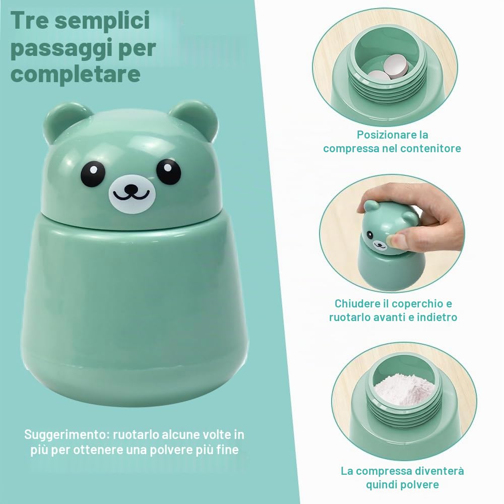 Tritapillole Smericio di Medicina Creativa a Forma di Orso Frantumatore Manuale per Compresse Macinino con Pillola Portatile, Schiaccia i Farmaci in Polvere Fine, Plastica Senza BPA