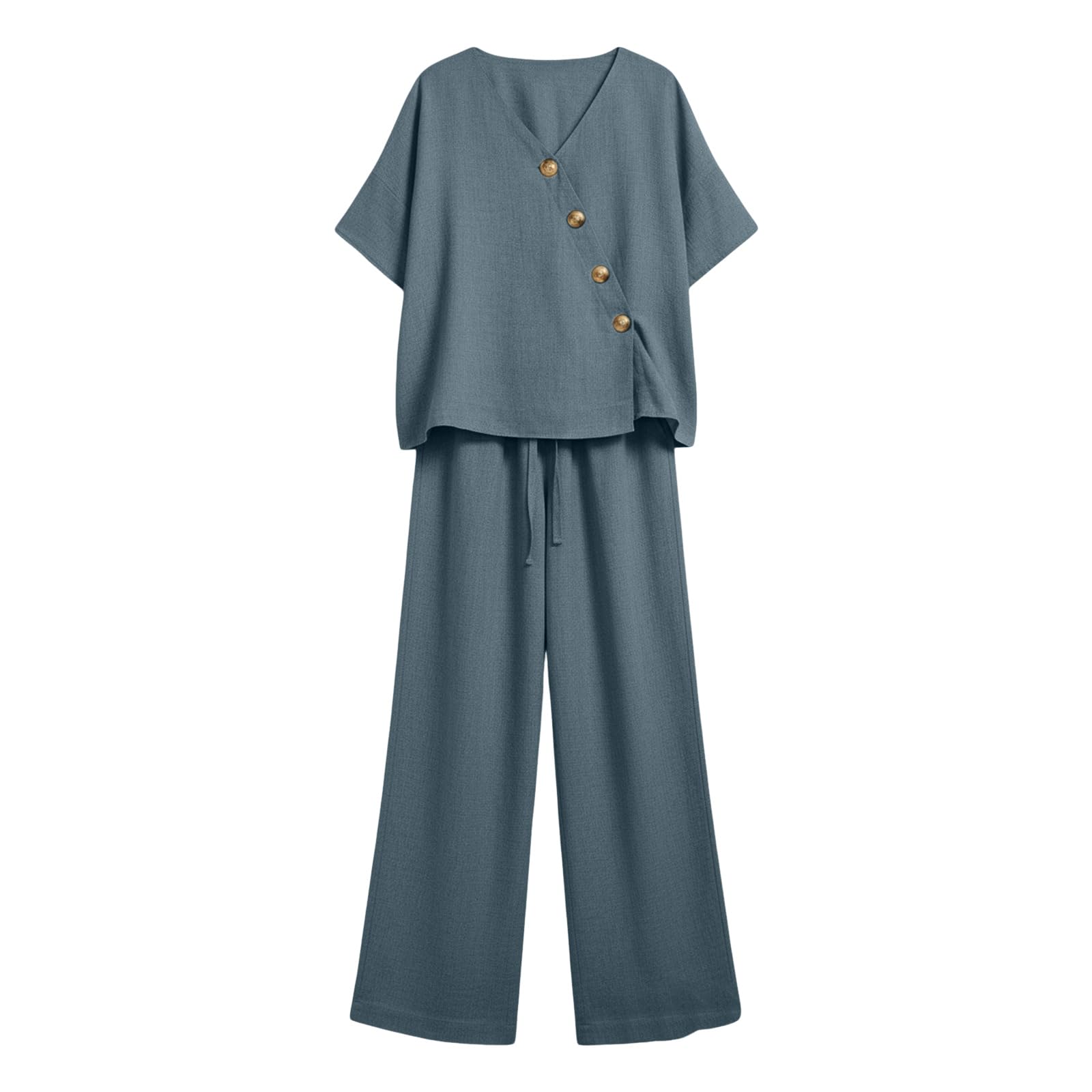 Ensemble Femme Chic Et Elegant Ete Pantalon Large Haut Fluide Tenue D'été 2 Pièces Pour Femme Élégant Tenue Décontractée Léger Respirant Tailleurs Chemisier Vetement pour Sorties Quotidiennes