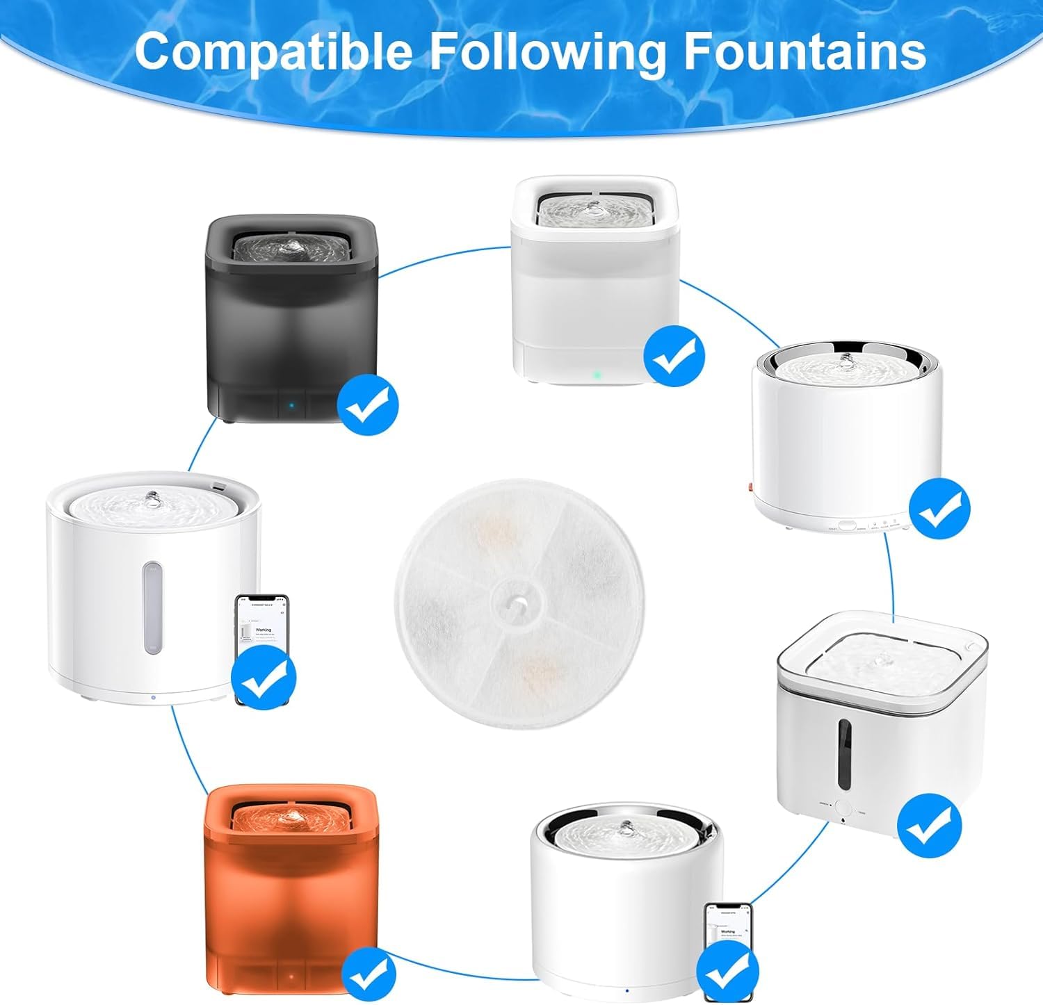 Pack of 10 Cat Fountain Filter, Filter Unit 3.0 Resin and Activated Carbon Drinking Fountain for Cats and Dogs, Compatible with 1.85L and 2L/1.8L
