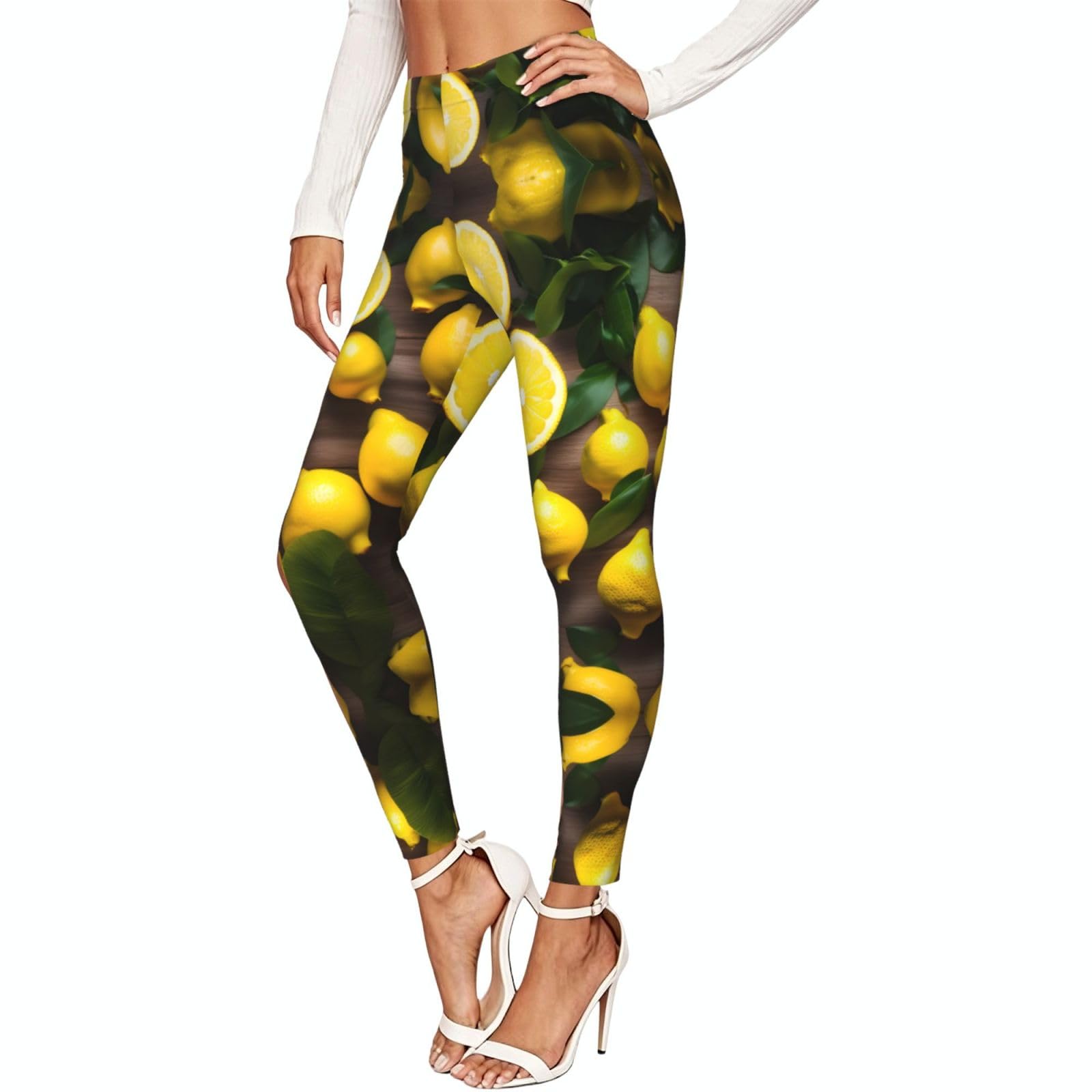 Leggings de compresión suaves de mujer con estampado de limones tropicales 7