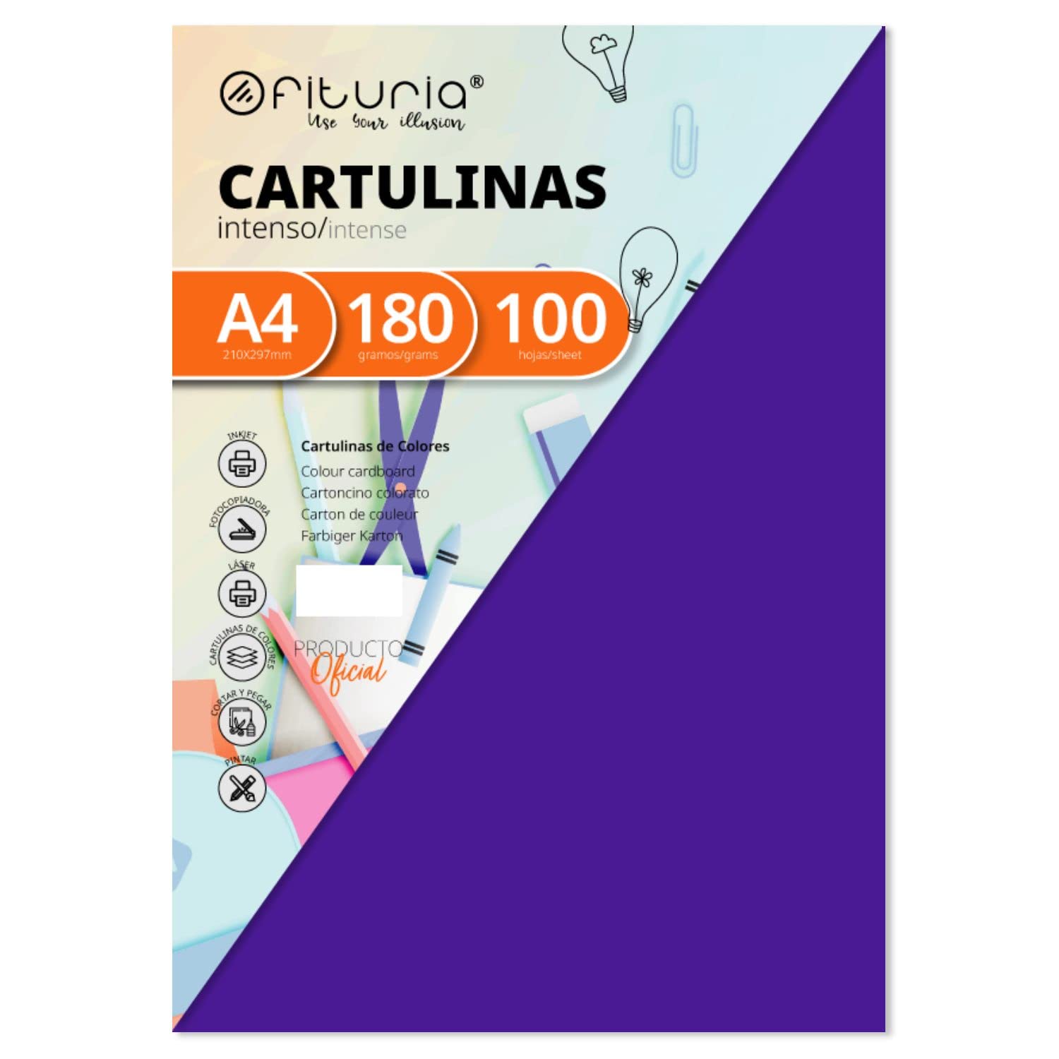 Pack of 100 Purple Cardstock A4 Size 180g