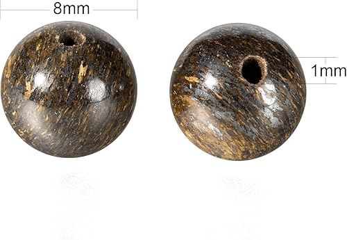 Miniatura 44 de BEEFLYING 100 cuentas de piedra de turmalina negra natural de 0.315 pulgadas (0.315 in), piedras preciosas redondas sueltas con hilo de cristal