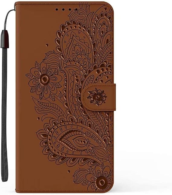 ケース Compatible with Huawei P Smart 2020 Flower Embossed リストストラップフリップフォリオキックスタンドPUレザーウォレットケース、カードスロット付き for Huawei P Smart 2020 Brown