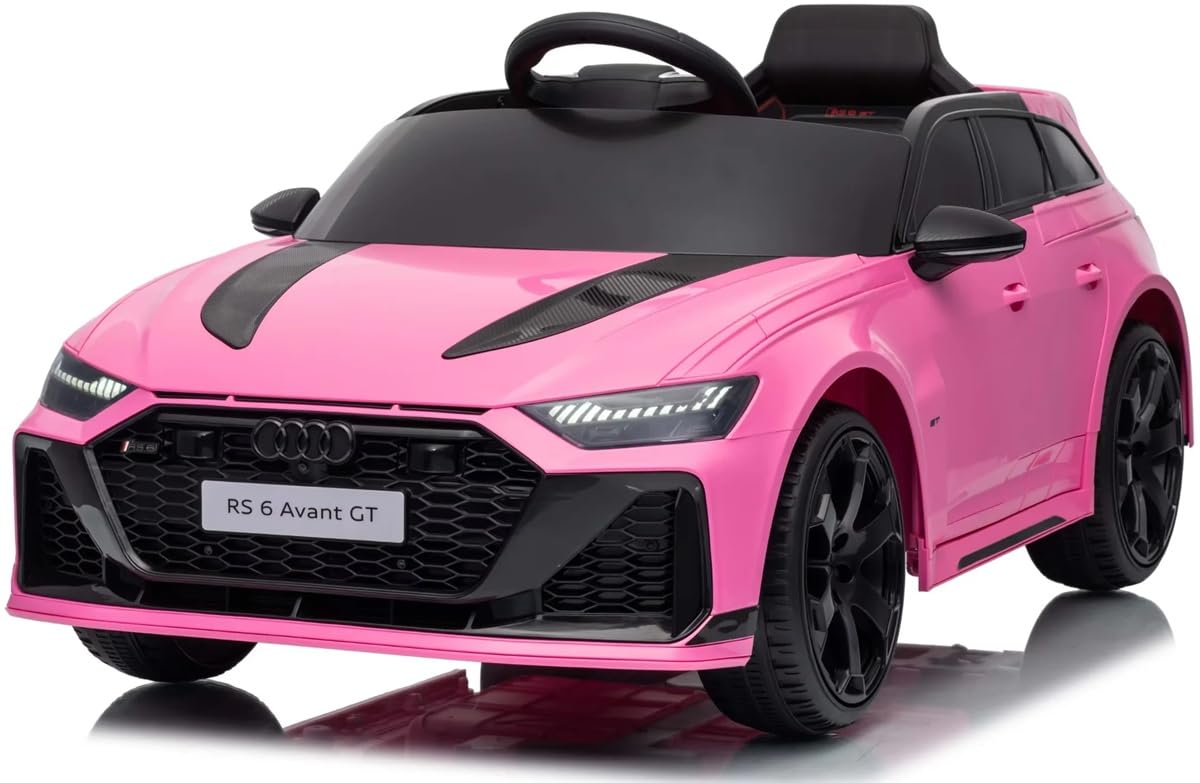 Playhouse Lizenz Audi RS6 GT Avant 4x4, 4 Motoren - 180W, Bluetooth, Fahrersitz aus Leder, 4 Stoßdämpfer, Eva Räder, 12V 9ah, Fernbedienung, Kinderauto Kinderfahrzeug Kinder Elektroauto (Rosa)