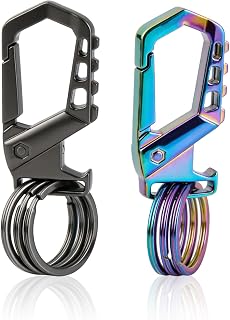 2 Pieces Carabiner Keychain with Bottle Opener, Car Camping Keychain Keychain Organizer with 3 Keychains, Black and Colorful, Gift for Men, Dad, Husband, Friend