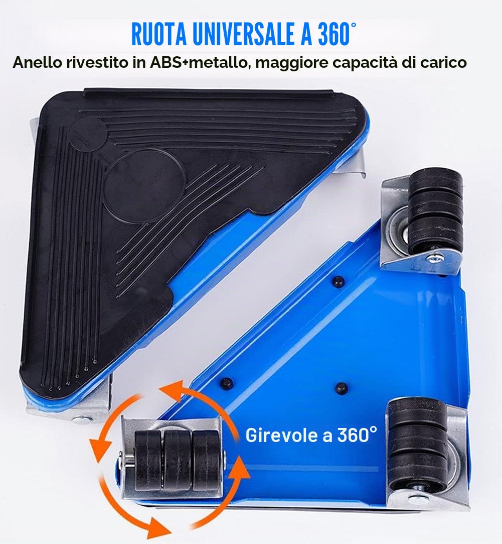Set Sposta Mobili Pesanti, Ruote per Spostare Mobili Pesanti, Sollevatore e Rulli per Il Trasporto di Mobili Pesanti, Max Fino a 500 kg, Rotazione a 360°
