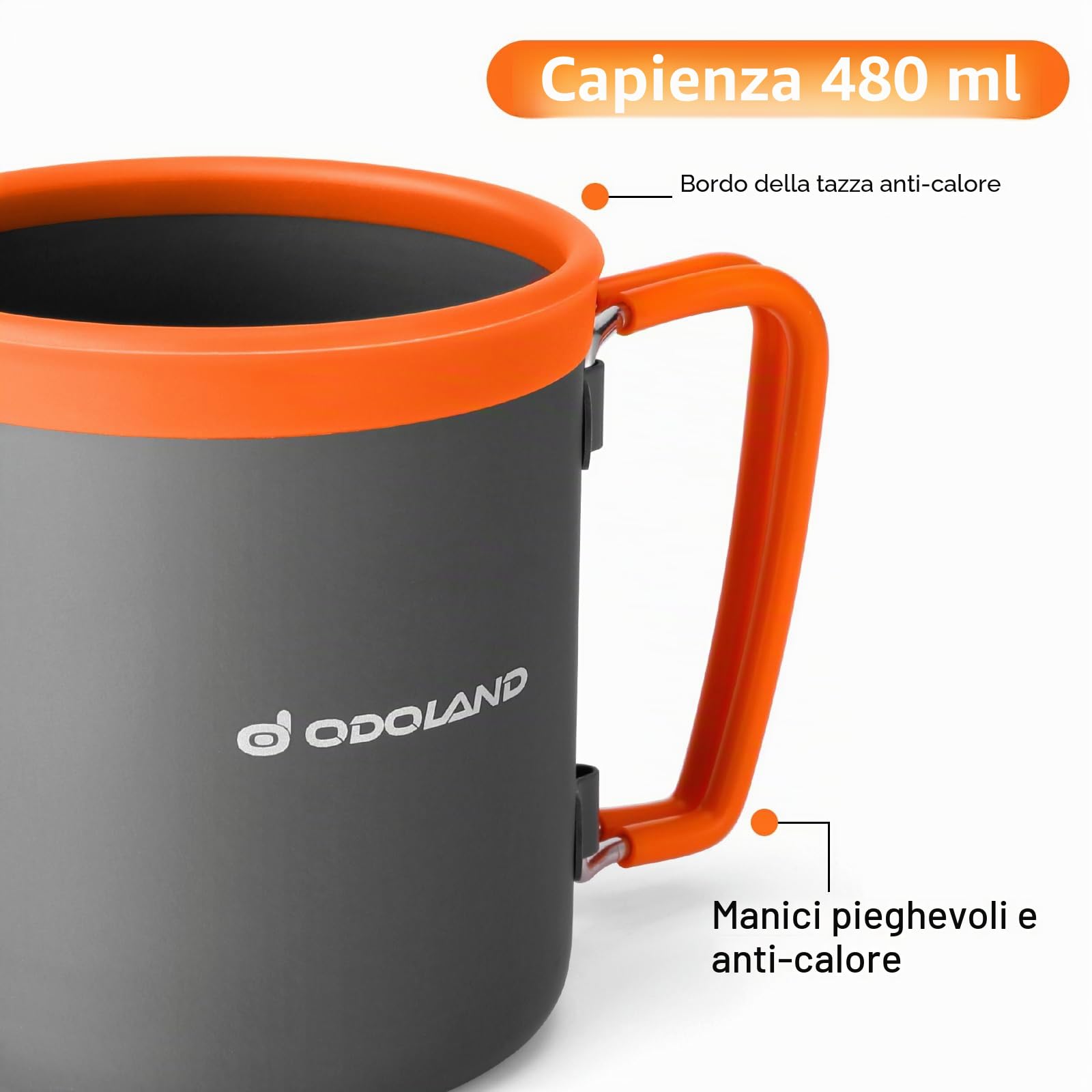 Odoland Kit di pentole da campeggio, 6 pezzi, alluminio, pentola antiaderente, mini fornello, tazza, posate e custodia, design efficiente