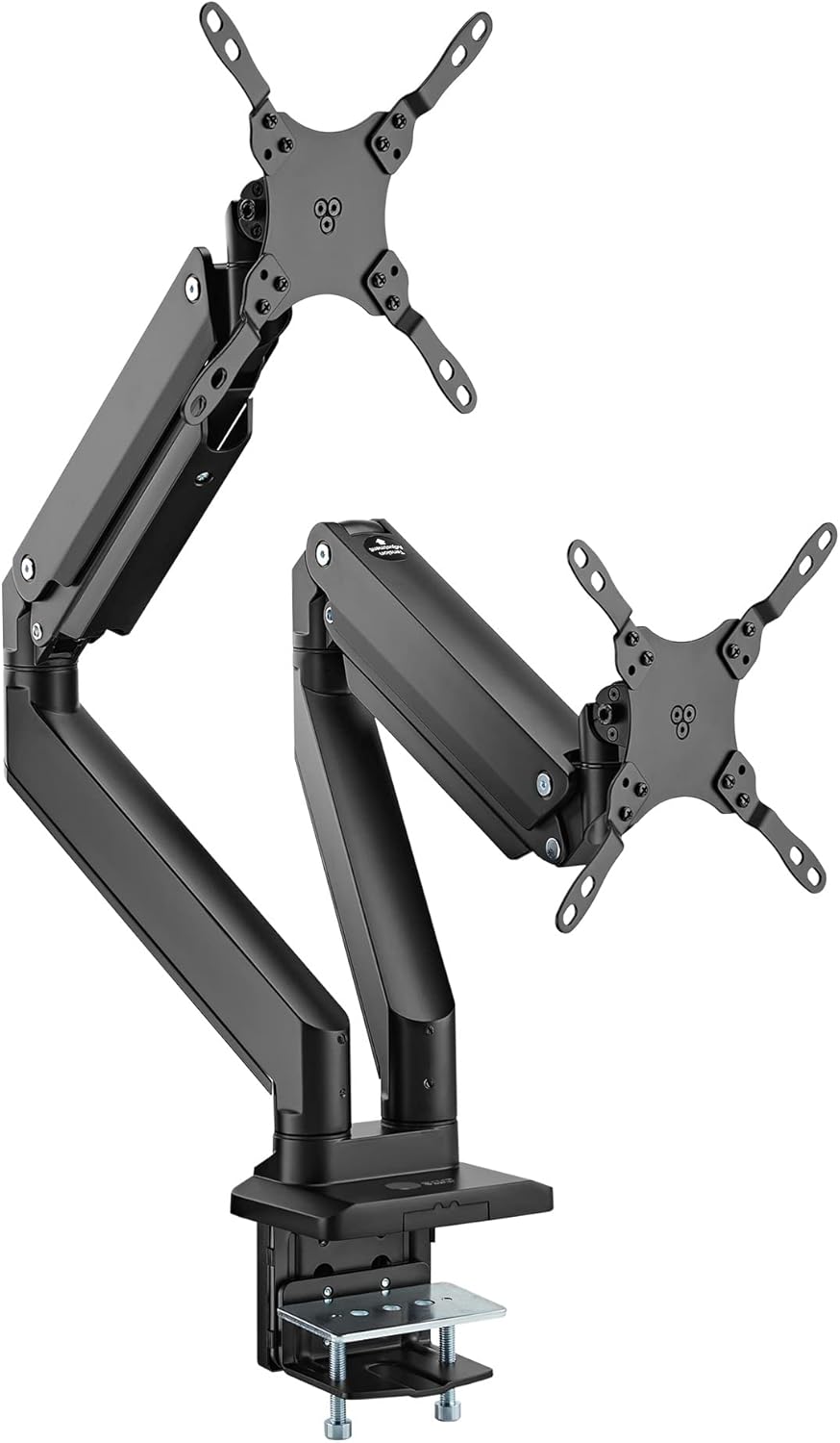 SIIG Dual Monitor Desk Mount, 17" to 43", Heavy-Duty Premium Gas Spring, Fits Two Flat/Curved Monitors, Load 45 lbs max Each, VESA 75x75 100x100 200x200, C-Clamp and Grommet Base (CE-MT3011-S1)