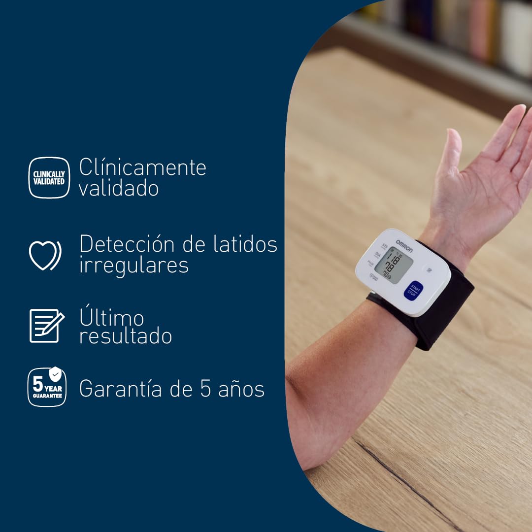OMRON RS1 Tensiómetro de muñeca para uso doméstico o en movimiento, medidor de tensión arterial clínicamente validada, aparato de tensión arterial con manguito preformado de 13,5 a 21,5 cm