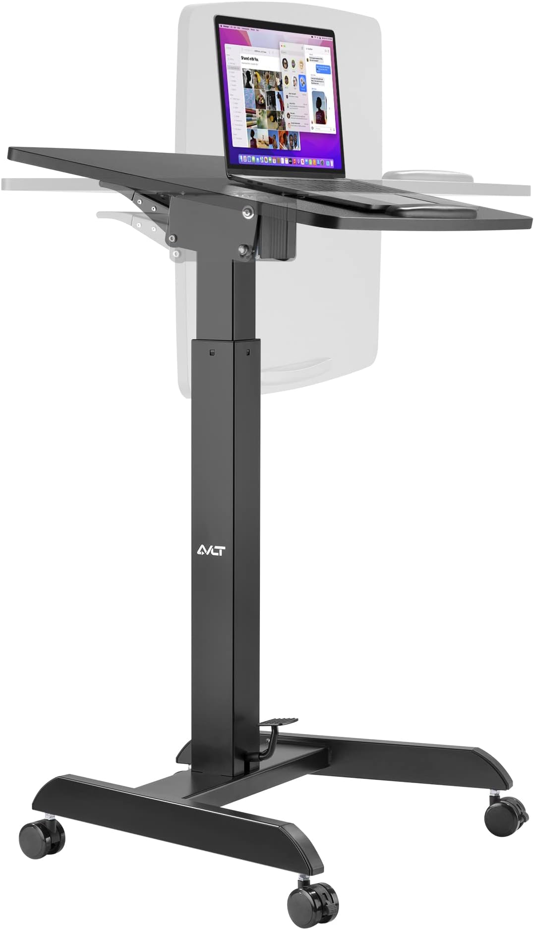 AVLT Height Adjustable Foot Pedal Mobile Workstation with Tilting Desk - Pneumatic Laptop Standing Desk Cart - Mobile Laptop Cart - Mobile Black Cart with Brake Casters (AVLT-SD03-1)