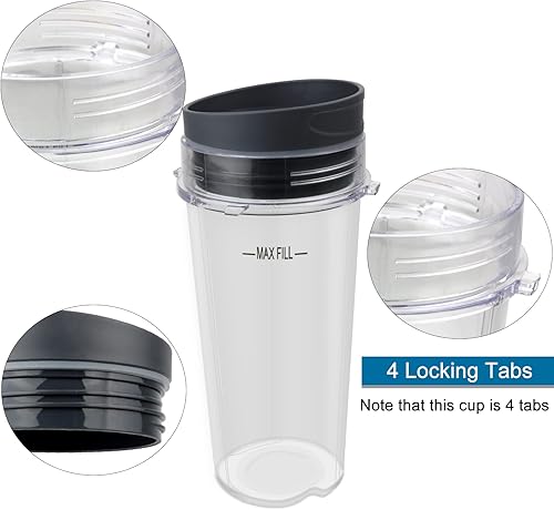 Miniatura 8 de Paquete de 2 piezas de repuesto para licuadoras de una sola porción de 16 onzas con tapas para sorber y sellar, compatibles con licuadoras Ninja de
