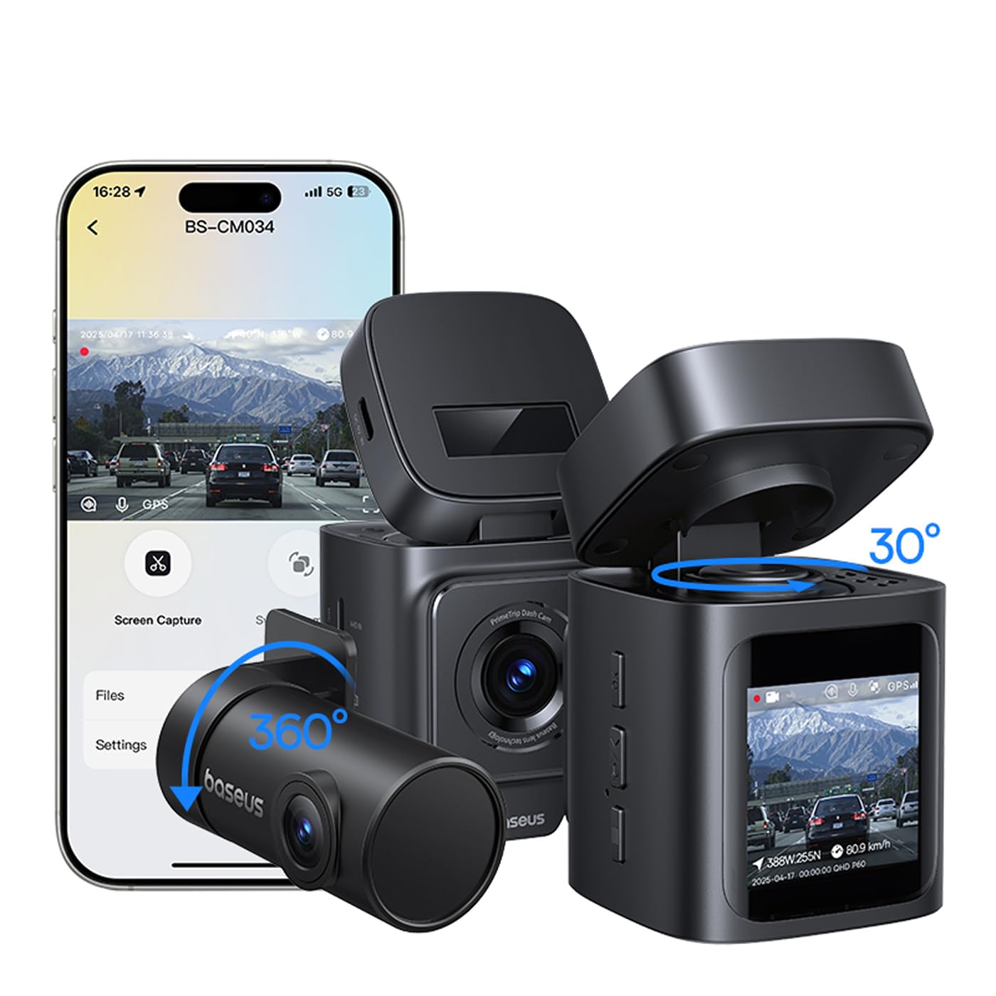 Baseus PrimeTrip kamera samochodowa VD1 3K + 1080p HD przednia i tylna kamera GPS, Cosmic Black