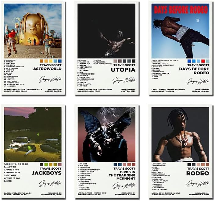 DESHVA Music Enthusiasts Canvas Poster Set - (Unframed, 8x12 Inch - 6 Count) Travis Poster Scott