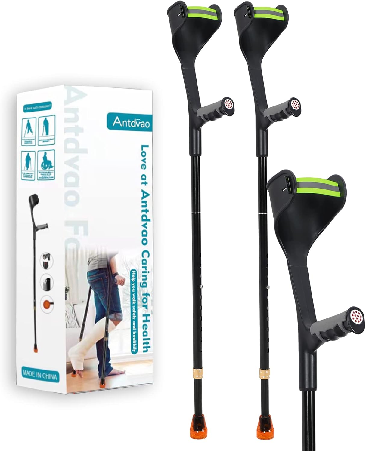 Antdvao Forearm Crutches Pair, Folding Forearm Crutches Lightweight Adjustable?with Rubber Handles, Comfortable Grip and Wear-Resistant, Non-Slip Forearm Crutches for Heavy Duty (Black)