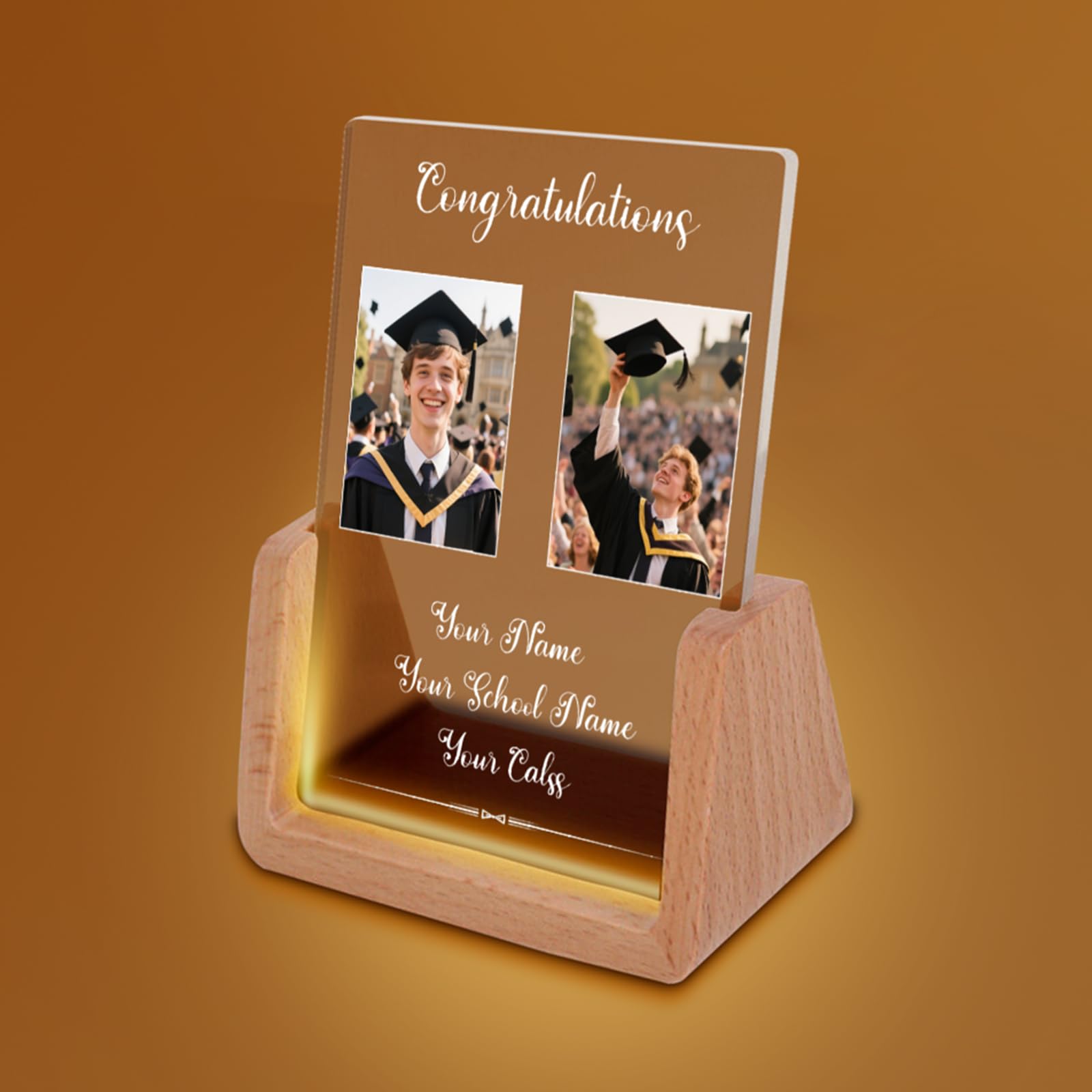 Umitive Personalized Graduation Present, Custom Photo & Name Acrylic Photo Frame Light for Commencement Gift/Graduation Keepsake– LED Base, Multiple Themes, Home Decor (Style B)