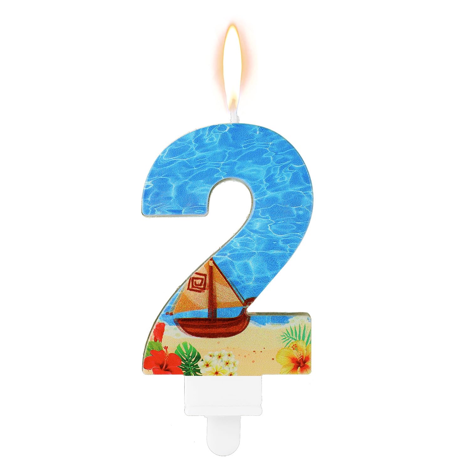 Birthday Number Candle, Beach Theme Birthday Party Candle Sailing Boat Birthday Party Decoration Paraffin Blue Sea Number Candles for Cake Topper for Wedding Summer Party (Number 2)