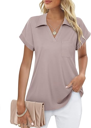 Miniatura 3 de Vivilli Blusas y blusas de manga corta para mujer, estilo casual, con cuello
