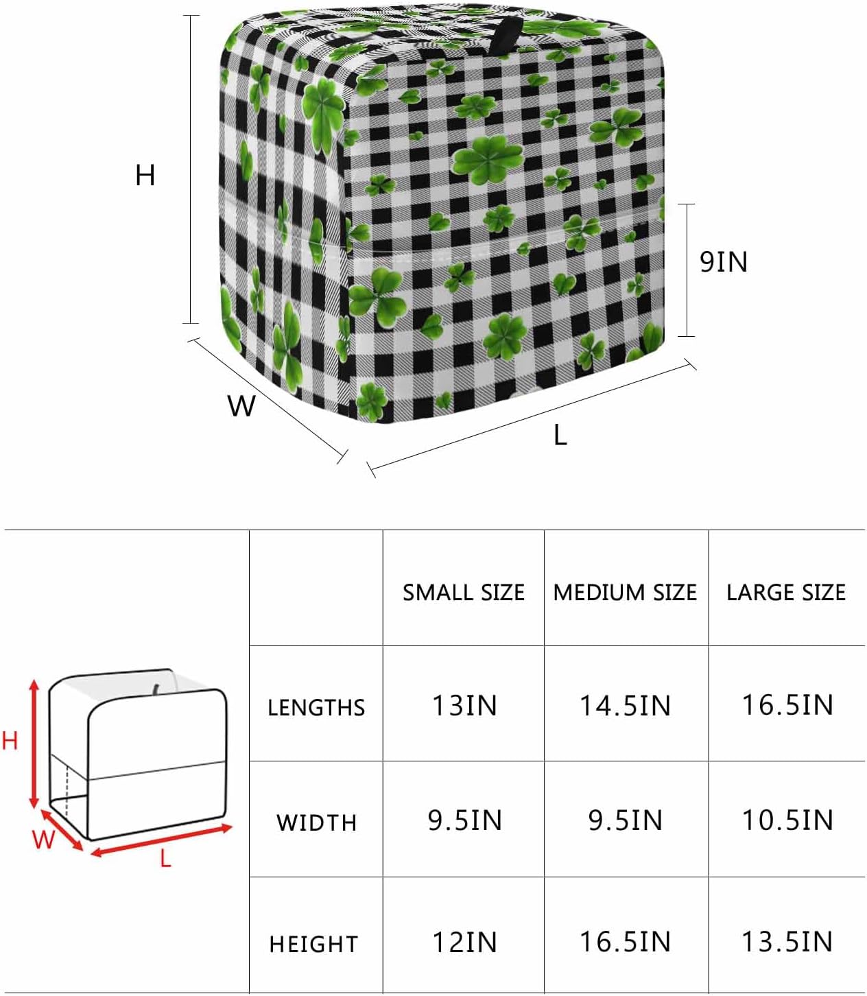 St. Patrick's Day Stand Mixer Cover with Storage Pocket, Waterproof Kitchen Mixer Covers, Spring Lucky Shamrock Black White Plaid Kitchen Appliance Dust Cover Compatible with 6-9 Quart Mixers