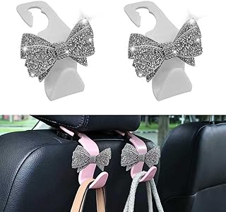 2PCS Car Purse Hook, Bling Crystal Rhinestone Bow Car Seat Headrest Hooks, Seat Back Storage Hang...
