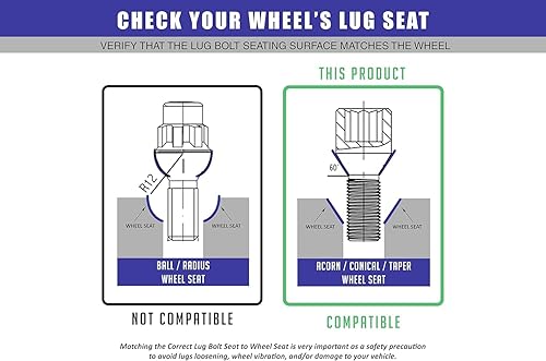 Miniatura 6 de Wheel Accessories Parts Juego de 20 pernos cromados de 12 x 1.5 pulgadas para asiento de cono de bellota, afinador de 8 puntos, longitud de vástago