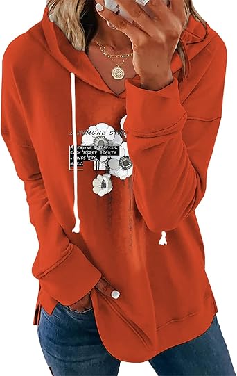 Women's Brown Mandala Print Hoodie Long Sleeve Loose Fit Tunic Top with Drawstring Side Split for Fall Winter