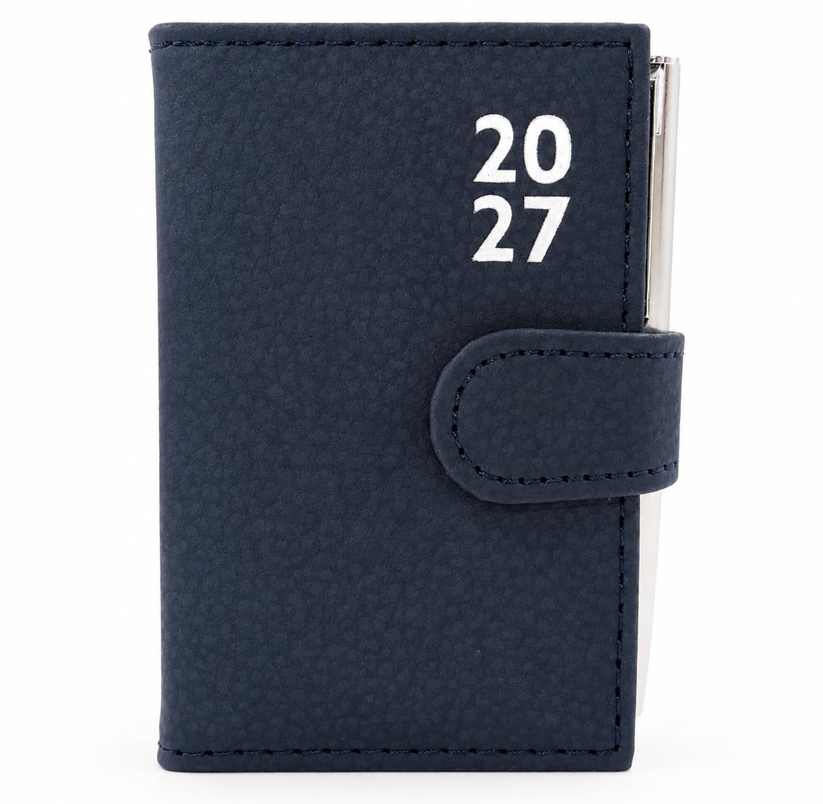 Sixstore Day a Page 2027 Page a Day Pocket Diary Soft Leather Feel Size 10.7 x 7cm PU Leather Diary Ribbon Marker with Pen, Blue