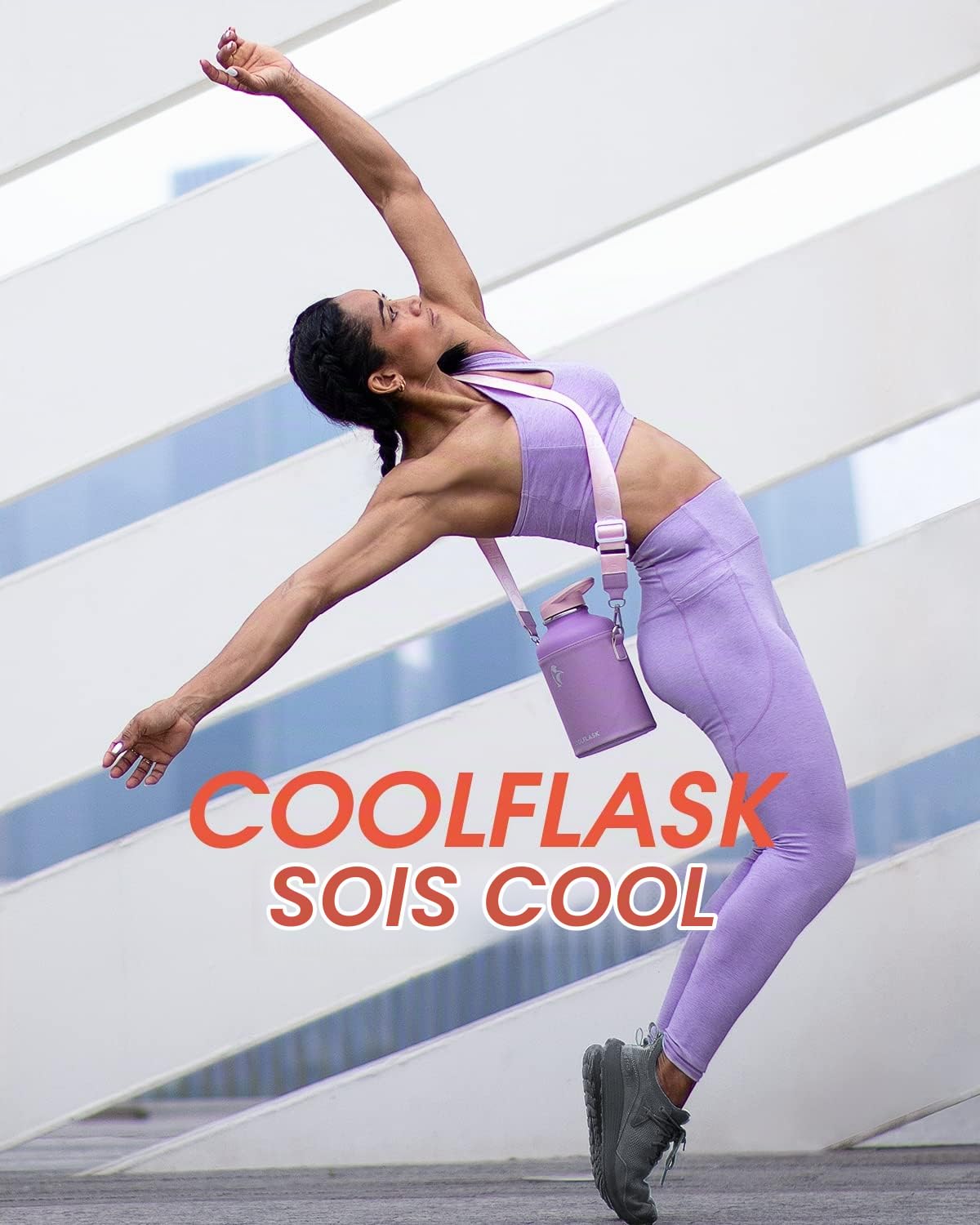 Coolflask Bouteille d'eau 2L isolée avec manchon en cuir PU, bouteille d'eau en acier inoxydable, couleur contrastée avec couvercle en paille, maintien au froid 48h, maintien au chaud 24h, Pourpre