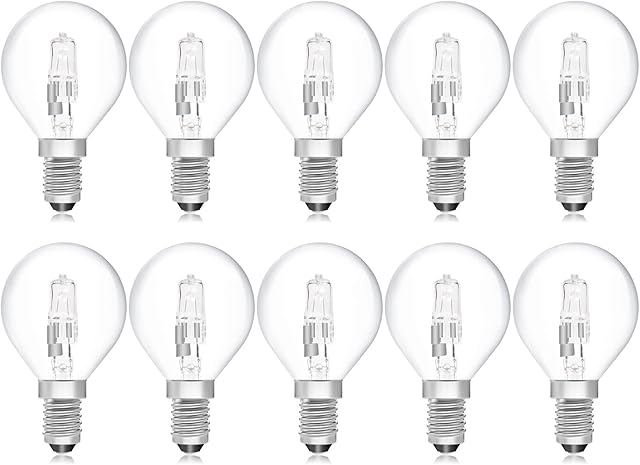 Klarlight 10 Pack G45 28W Dimmable Halogen Light Bulbs, 40W Equivalent E14 Halogen Bulb, Warm White 2800K, Screw in Light Bulbs, Dimmable G45 Standard Light Bulbs