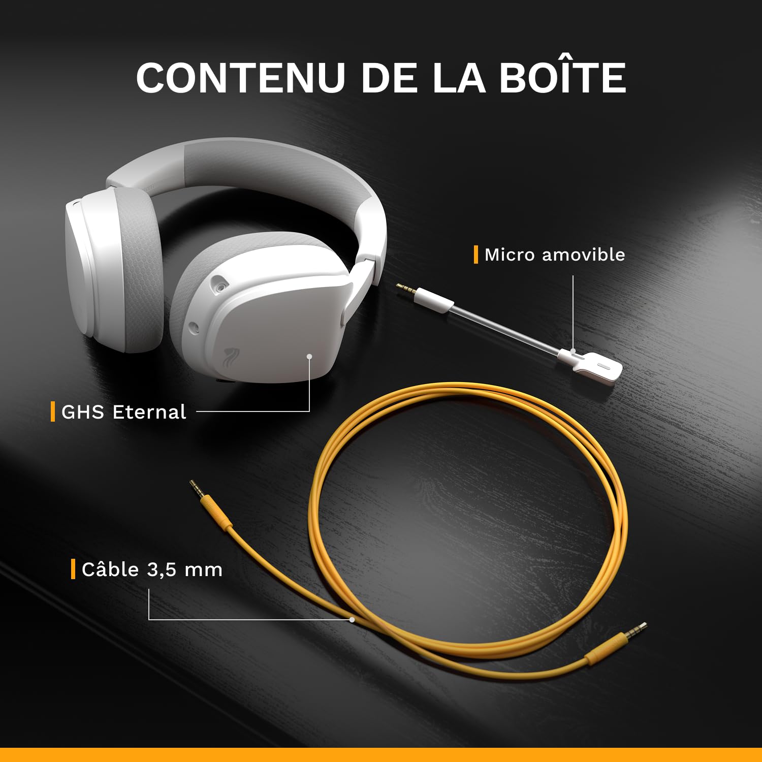 GLORIOUS GHS Eternal - Casque Gaming stéréo pour PC, PS5, PS4, Xbox, Switch. Transducteurs inclinés sur mesures, Micro détachable 3,5 mm Haute-clarté Ajustable. Résistant, Confort Longue durée. Blanc