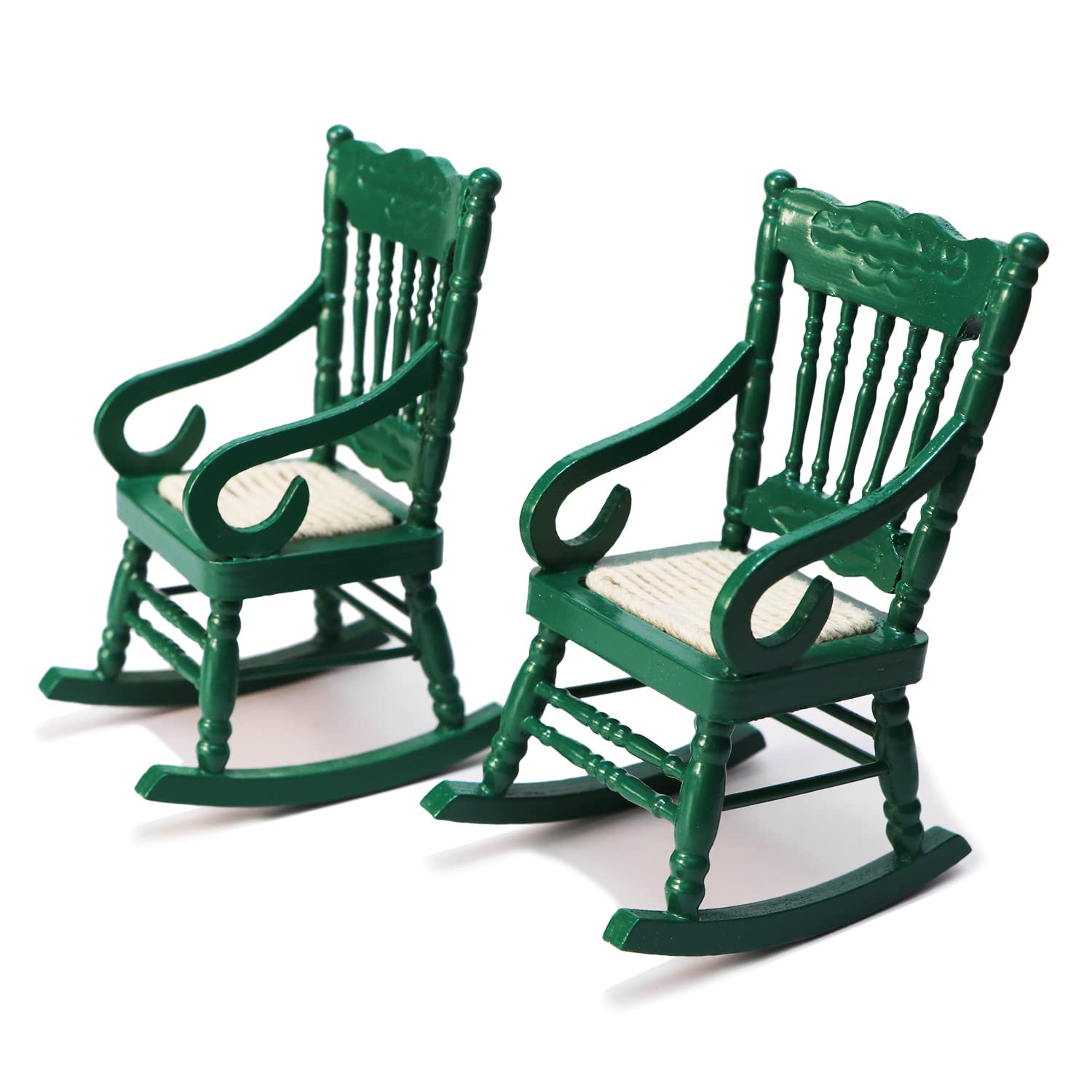Dollhouse Chairs 2PCS Miniature Rocking Chair 1:12 Scale Wooden FurnitureAccessories Tiny Mini House Home Outdoor Cake Topper Decoration ModelLiving Room Scene Christmas Craft Displays (Green)