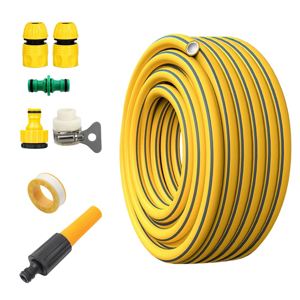 8 Pcs Hosepipe - 1/2 Inch Thick Burst-Resistant Garden Hose Pipe (5 M) with 5 Connector Set, Spray Gun, and Bonus Orange Star Roll - Heavy Duty Hose Pipe for All Outdoor Needs