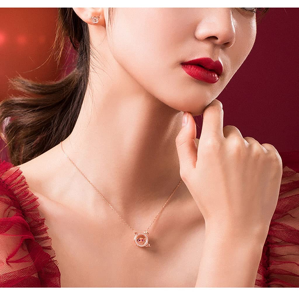 Collane Collane in Argento Sterling, collane di Lusso Leggero per Le Donne, modellistica Creativa porcellino squisita, Lunghezza Totale 16.14in Collana da Donna