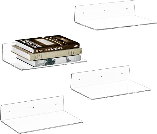 Miniatura 14 de Estantes de pared negros de 9 pulgadas, paquete de 4 repisas acrílicas para montaje en pared, estante de pared acrílico para figuras Funko Pop,