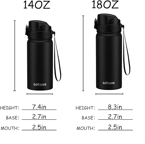 Miniatura 5 de GOPPUS Botella de agua aislada para niños, 14 onzas, sin BPA, botella de viaje de acero inoxidable 188 con popote y doble pared al vacío a prueba de