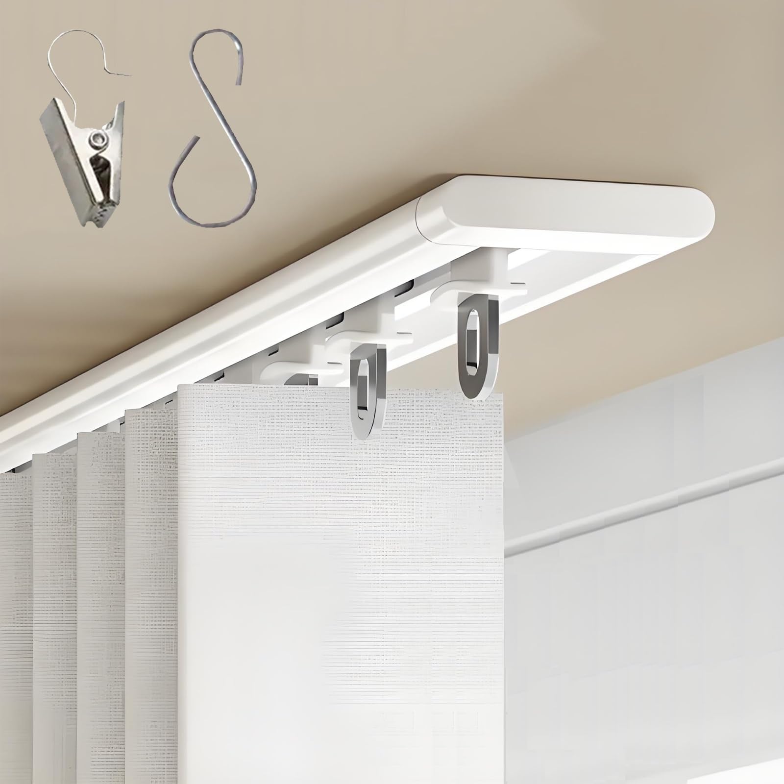Ultracienki aluminiowy karnisz sufitowy, regulowany, 100500 cm, biały, szampański, karnisz z klipsami i haczykami, na balkon i zatokę (300 cm)