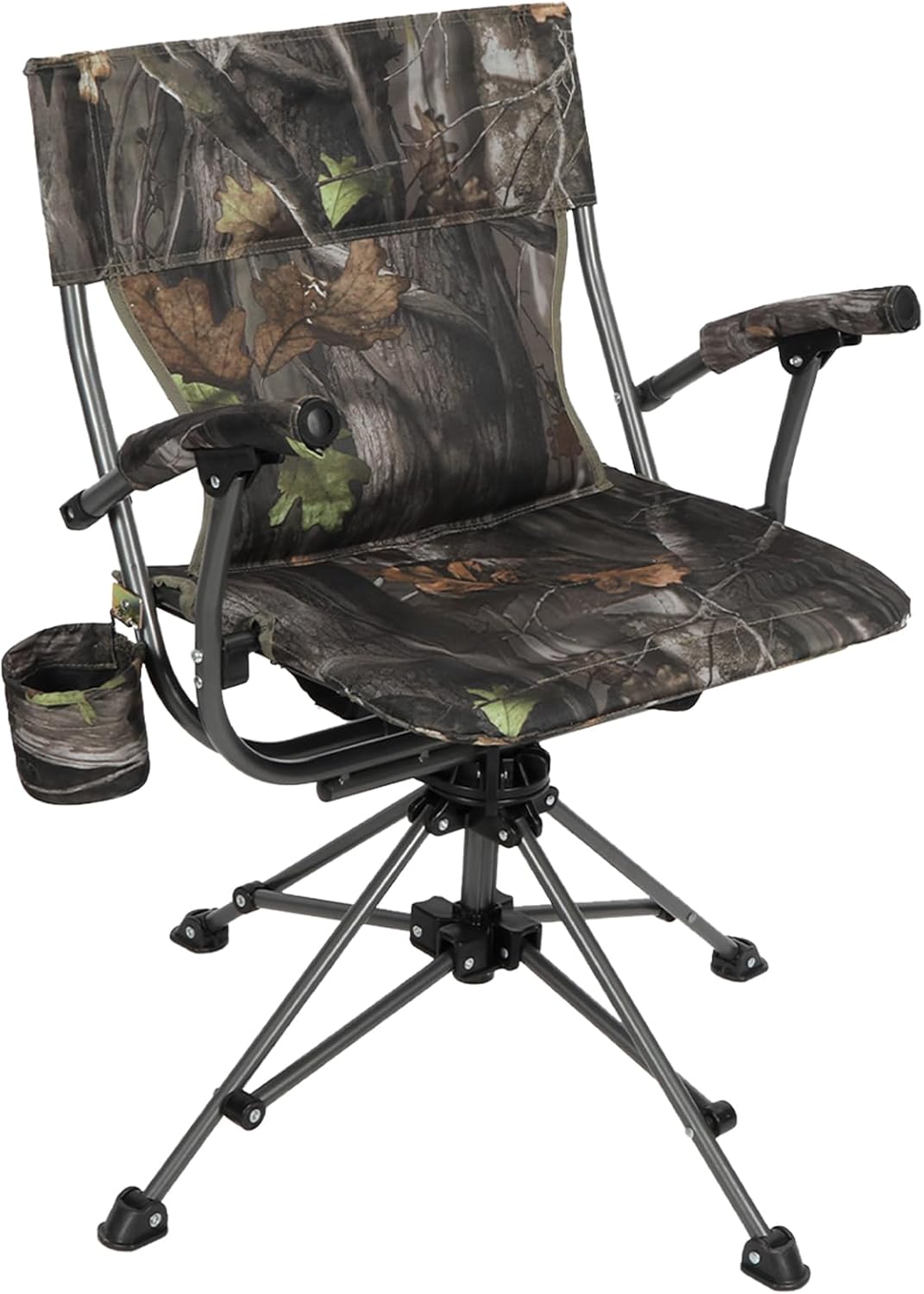 REDCAMP 360° Swivel Hunting Chairs for Ground Blinds, Portable Folding Camo Camping Chairs for Adults Hunting Seats with Hard Arms for Fishing Camping Camo Swivel